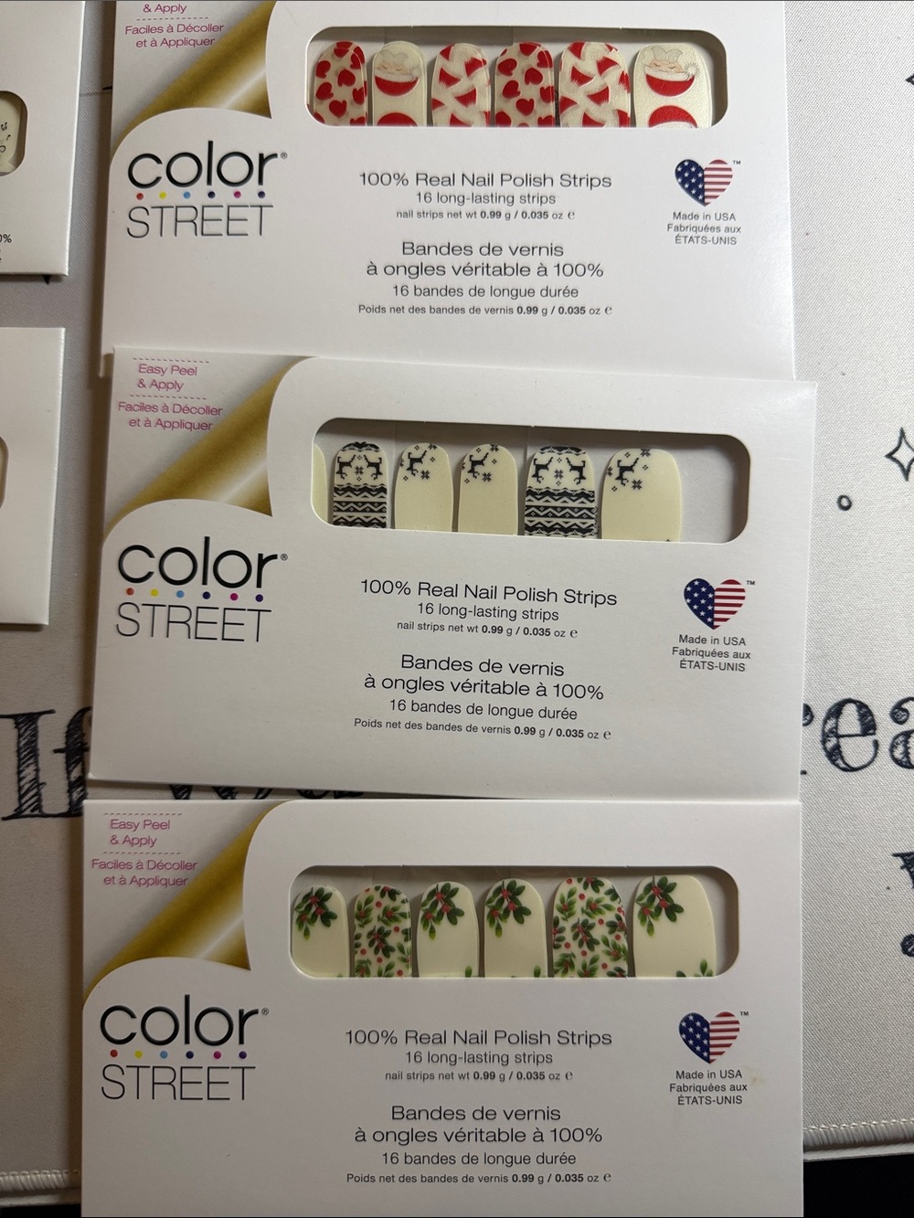 Color Street Red, Cream & Green Floral Press-On Nail Strips- Christmas sets
